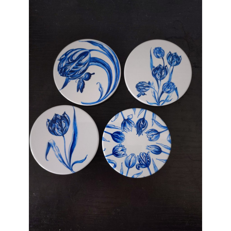 Onderzetters Vrolijke Tulpen Delfts Blauw